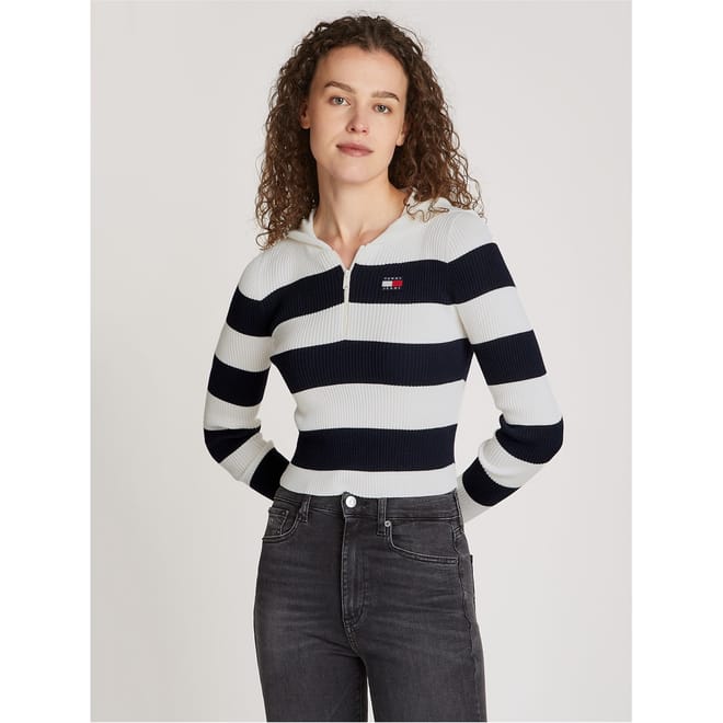 Stripe Quarter Zip Hood Sweater