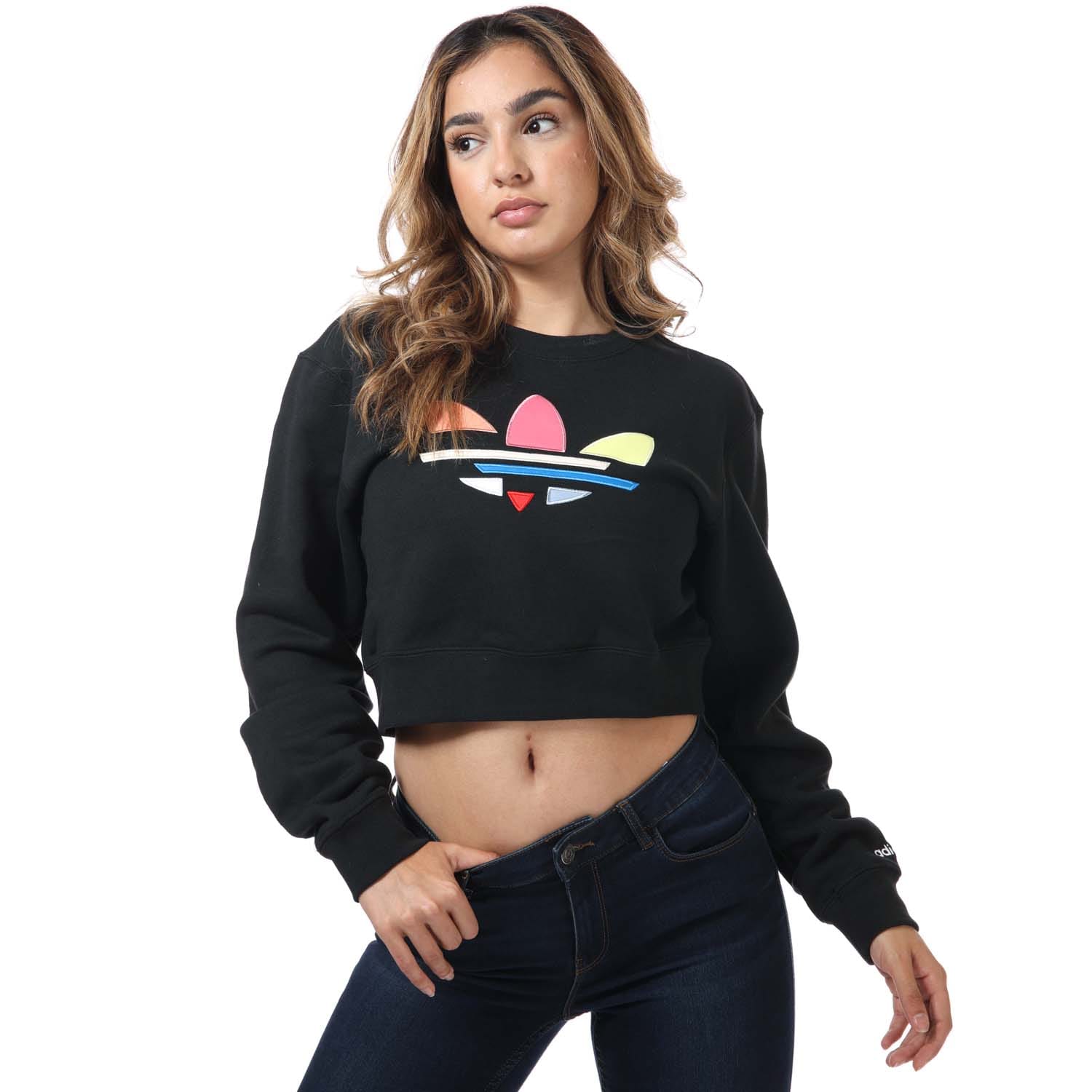 Black adidas Originals Womens Adicolor Shattered Cropped Sweatshirt Get The Label