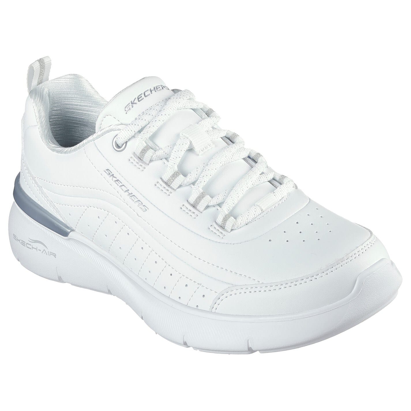 White Skechers Womens Duraleather Lace Up W Memory Foam Runners Get The Label