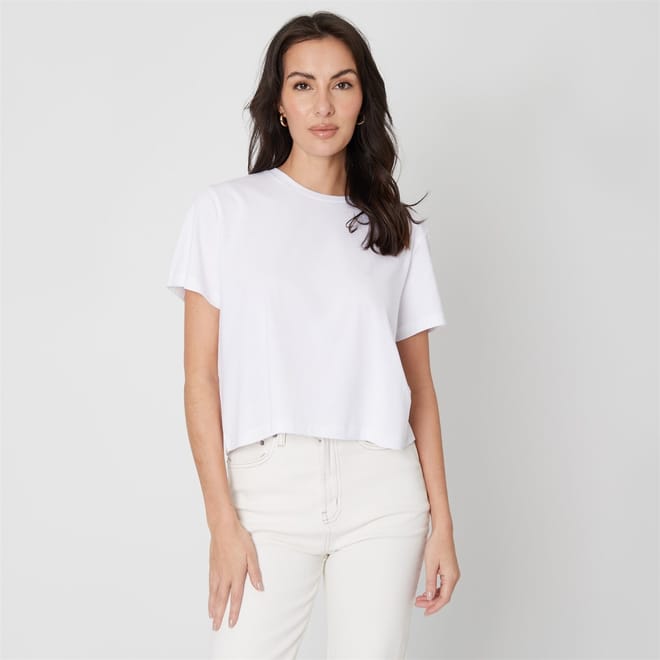 Cropped Boxy Fit Crew Neck T-Shirt