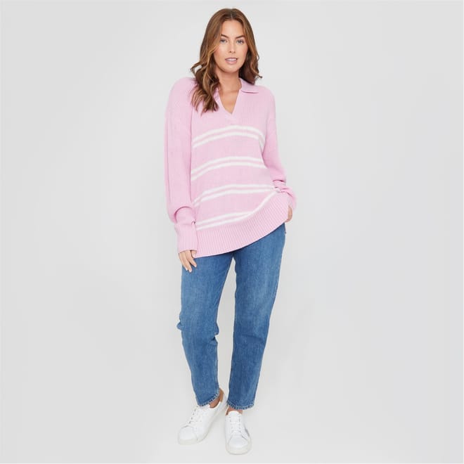 Striped V-Neck Relaxed Sweater