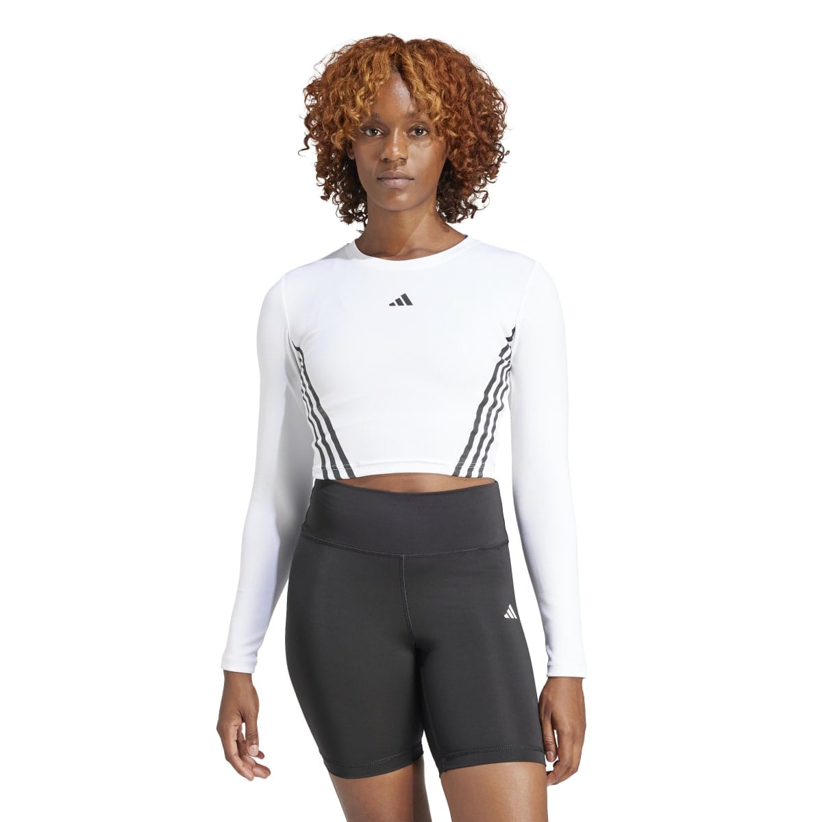 White Black adidas AEROREADY Hyperglam Crop LS T-Shirt - Get