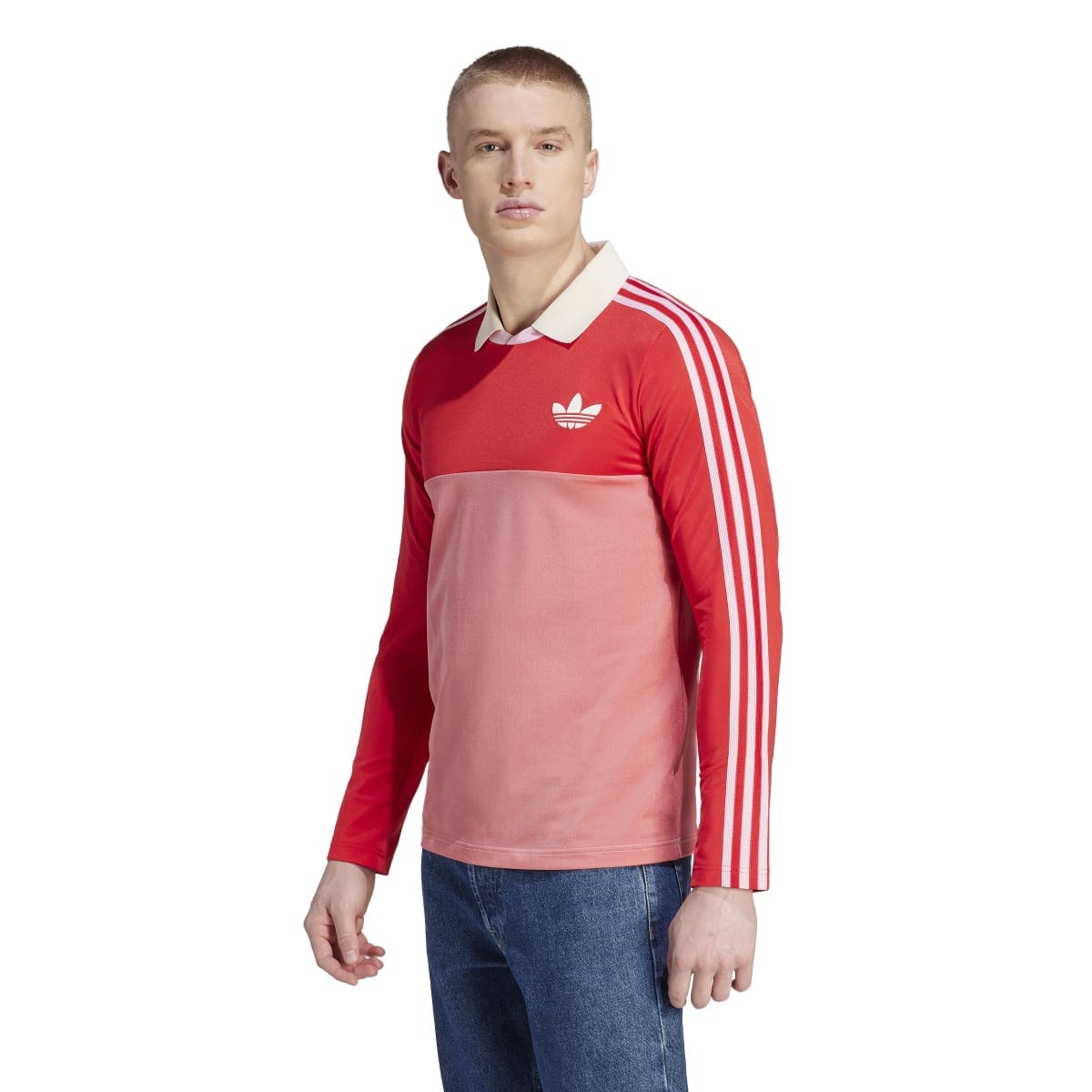 Red adidas Originals Mens Adicolor 70s Long Sleeve Vintage Polo Shirt Get The Label