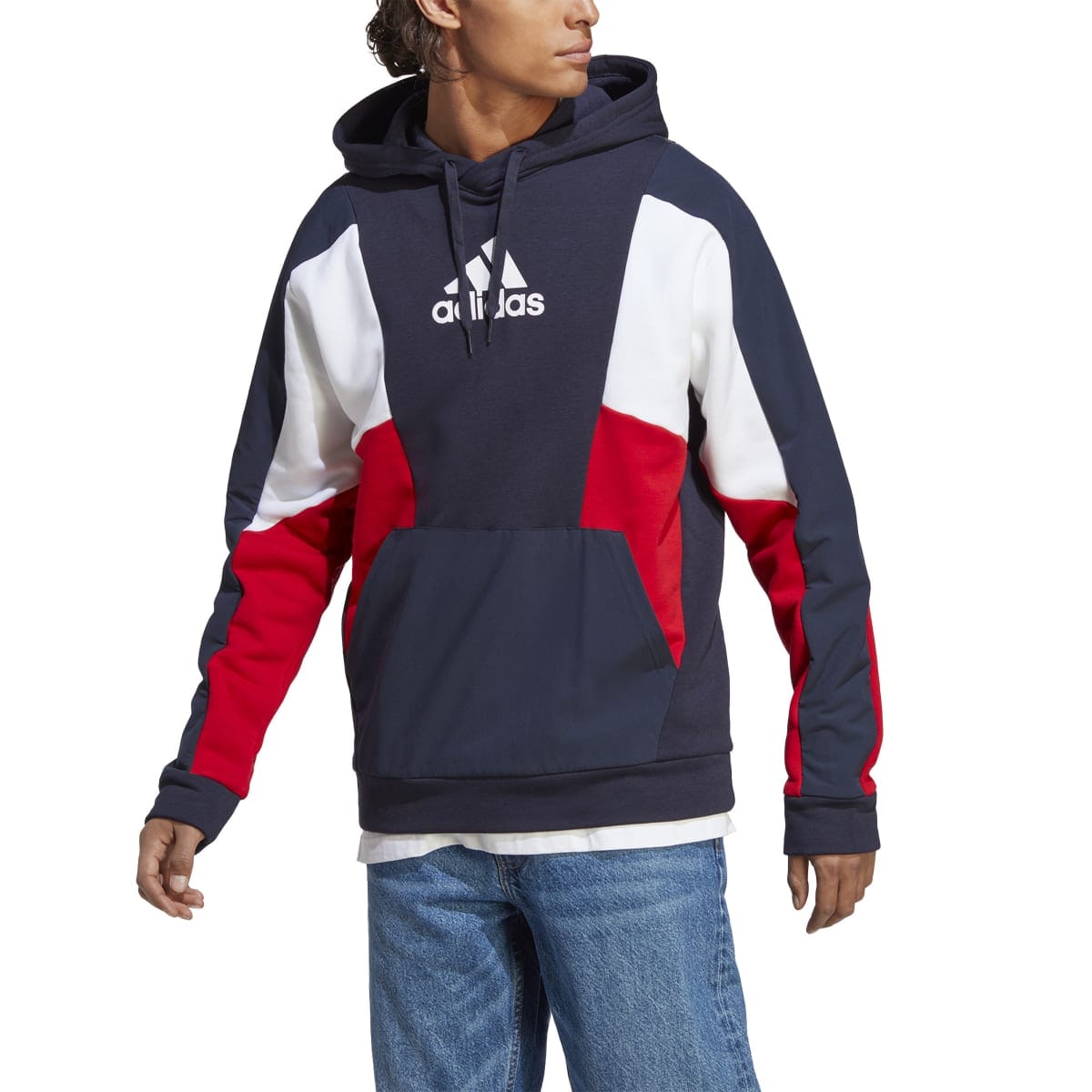 Navy adidas Mens Essentials Colourblock Hoodie Get The Label