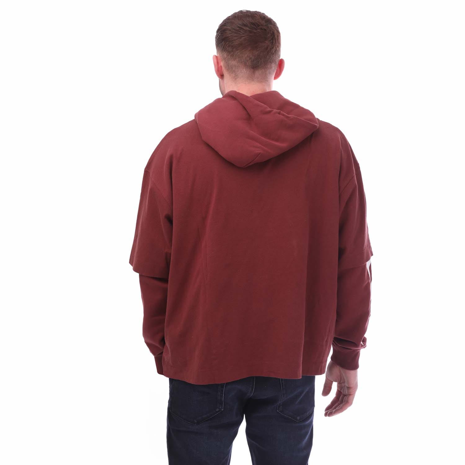 Off White Diagonal Helvetica Double T Shirt Hoodie in Red