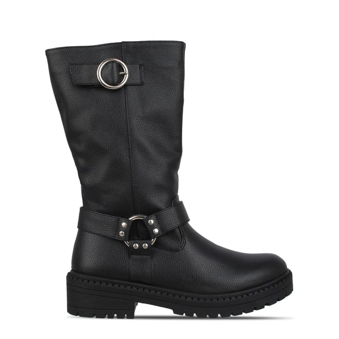 Textured Motorcycle Block Heel Boots