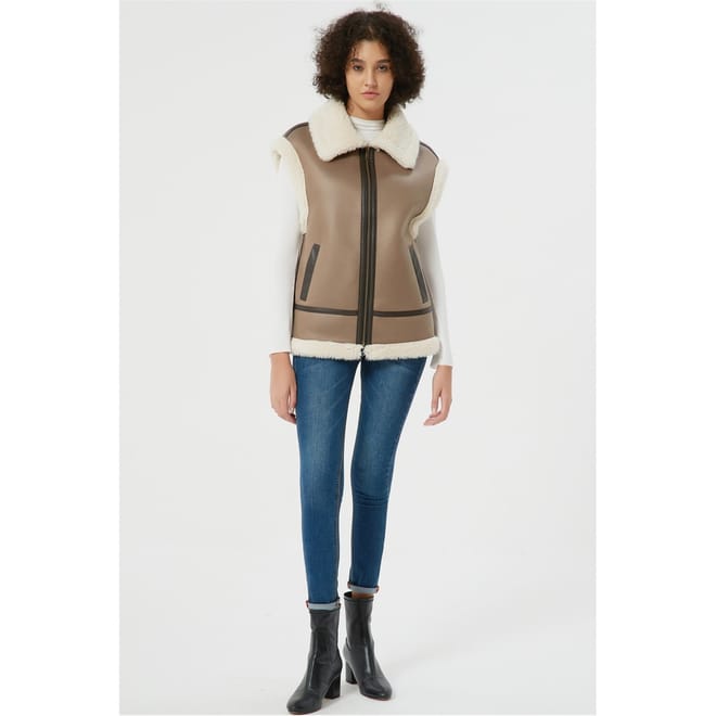 Suedette Relaxed Fit Aviator Gilet