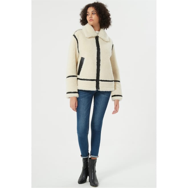 Contrast Aviator Teddy Jacket
