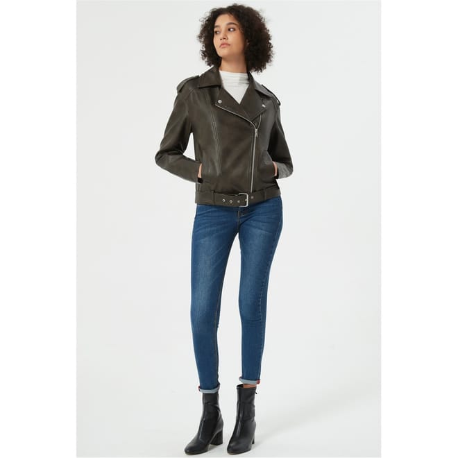 Distressed Moto Relaxed Fit Jacket