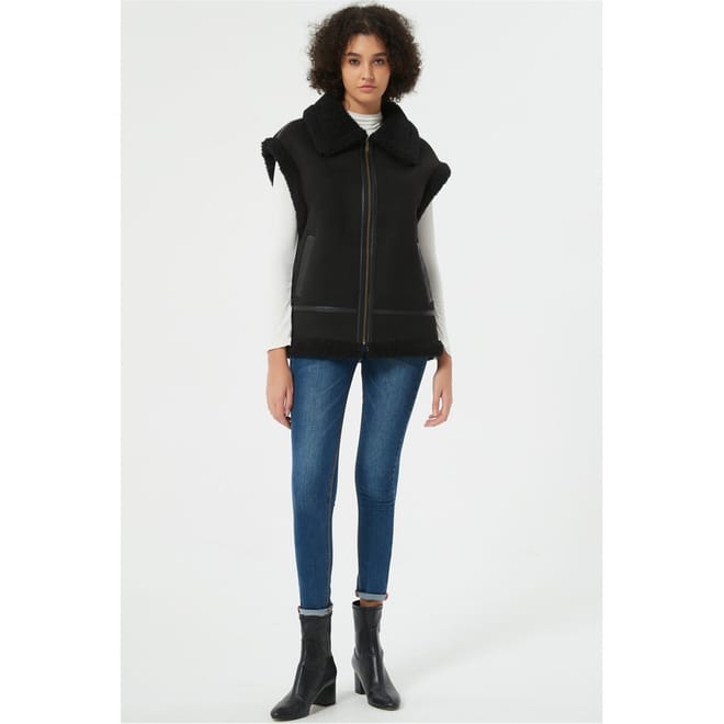 Suedette Relaxed Fit Aviator Gillet