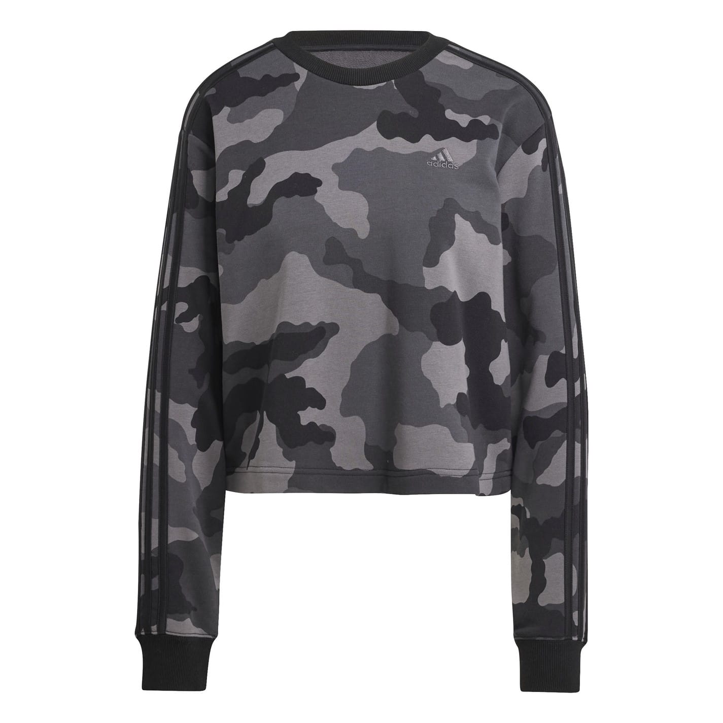 Black adidas Essentials 3 Stripes Camo Print Cropped Sweatshirt Get The Label