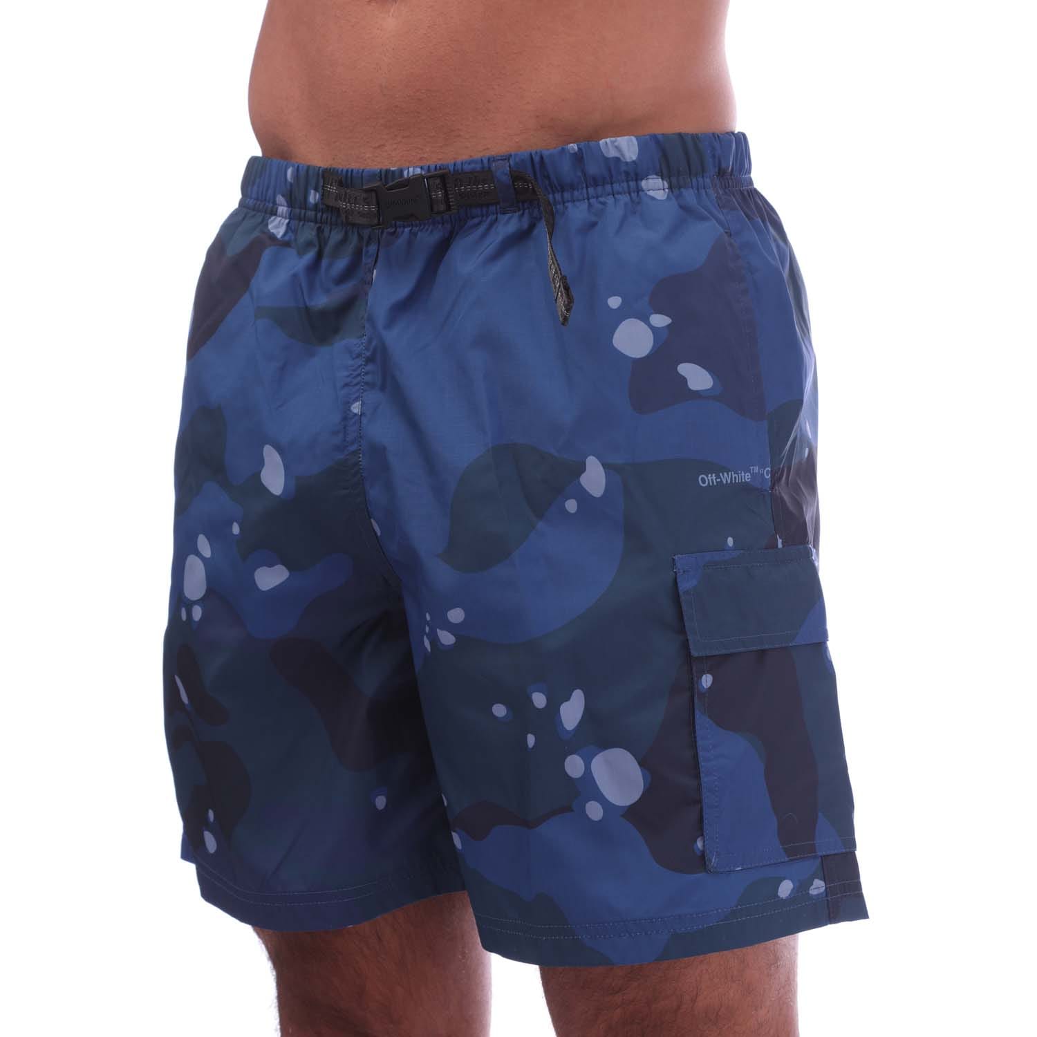 Blue White Off White Camo Packable Belt Cargo Swim Shorts Get The Label