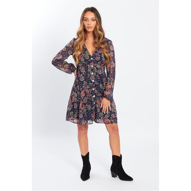 Smock V-Neck Knee Length A-Line Dress