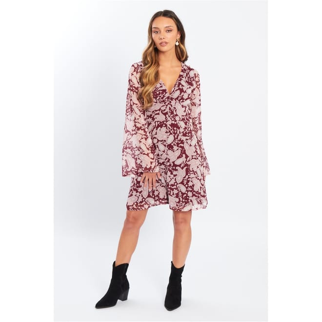 Bell Sleeve V-Neck Mini A-Line Dress