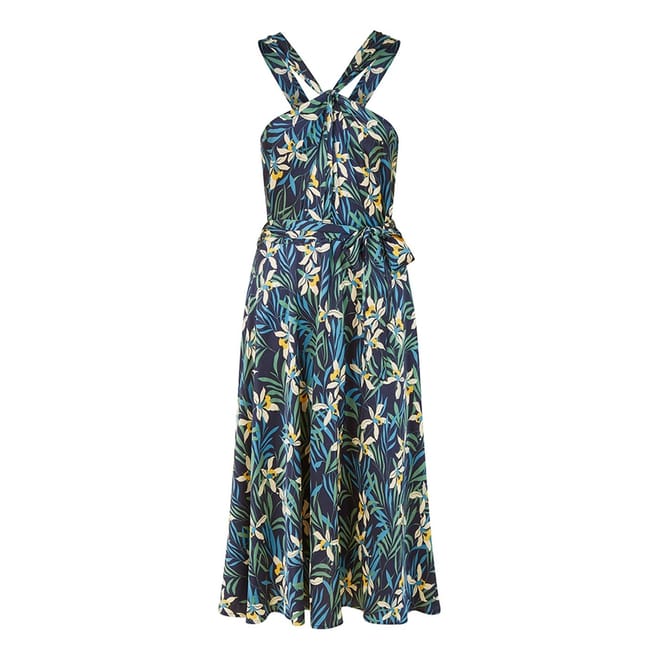 Tropical Print Halter Neck Midi Dress