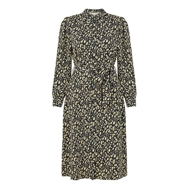 Leopard Collared Neck Midi Dress