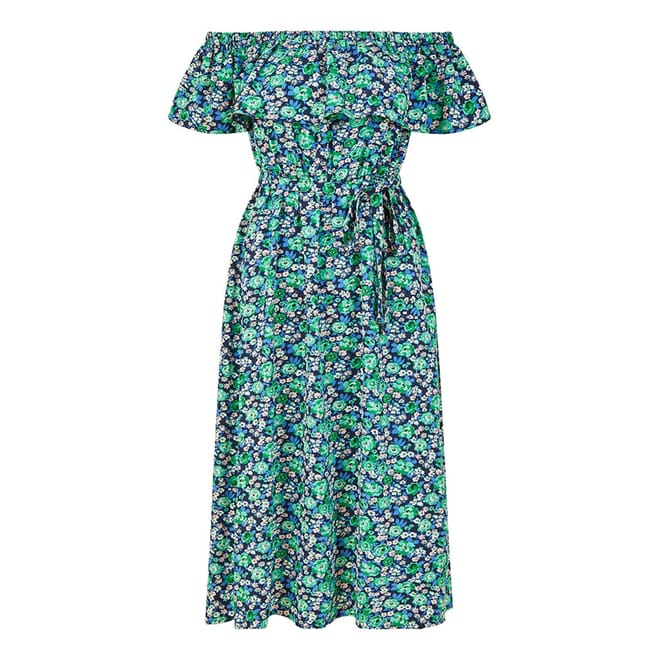 Ditsy Floral Off-The-Shoulder Midi Wrap Dress