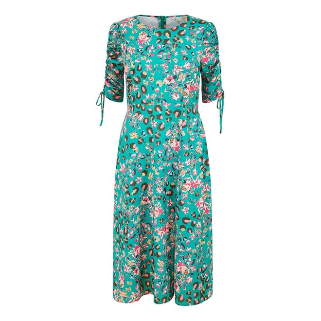 Animal Floral Crew Neck Midi A-Line Dress