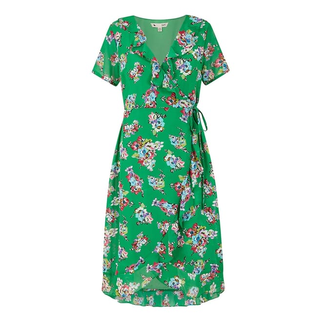 Green Floral V-Neck Midi Wrap Dress