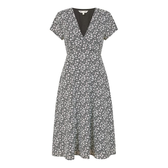 Ditsy Floral V-Neck Midi Wrap Dress