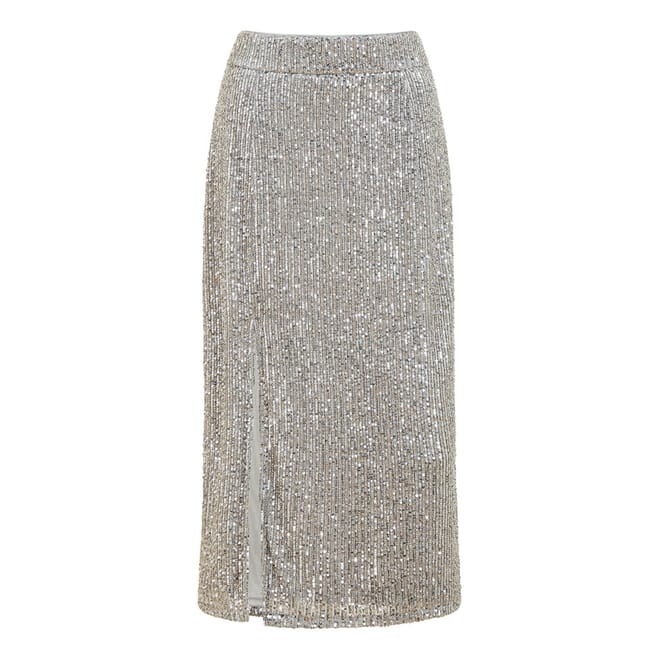 Silver Sequin Midi Pencil Skirt