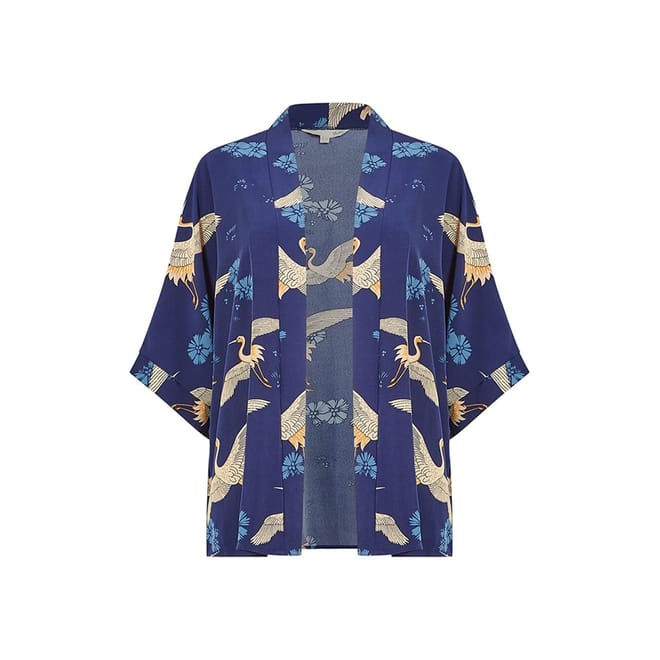 Crane Print Relaxed Fit Kimono