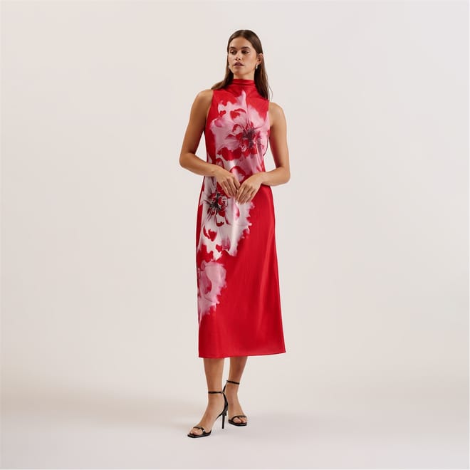 Aliara High Neck Midi Slip Dress