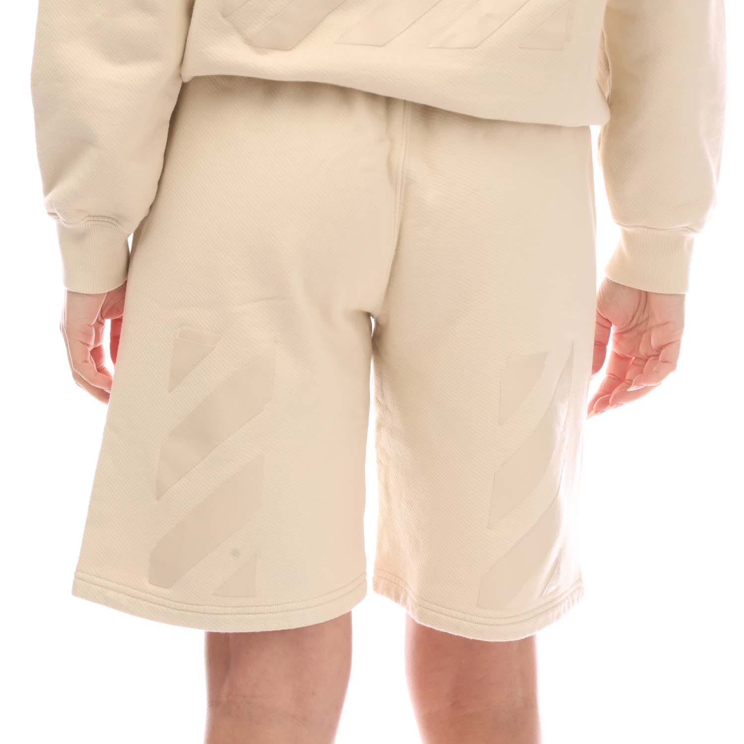 Beige Off White Diagonal Sweat Shorts - Get The Label