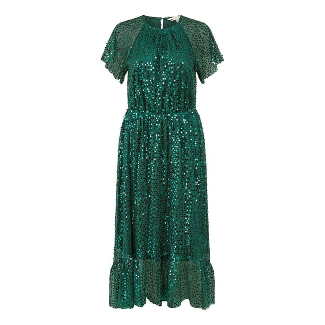 Sequin Crew Neck Midi A-Line Dress