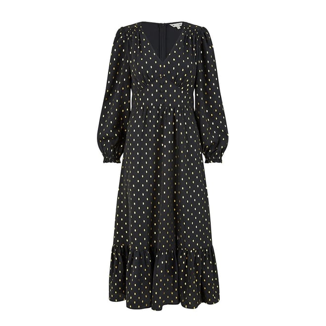 Foil Print V-Neck Midi A-Line Dress