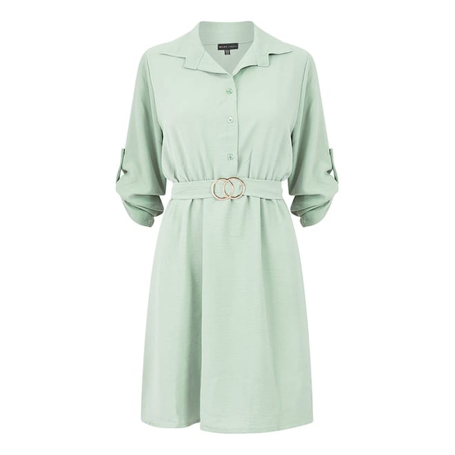 Green Gold Collared Neck Mini Shirtdress