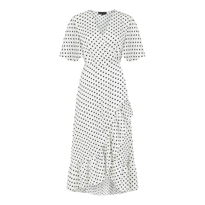 Polka Dot V-Neck Midi Wrap Dress