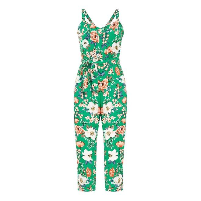 Green Floral Print Culotte Jumpsuit