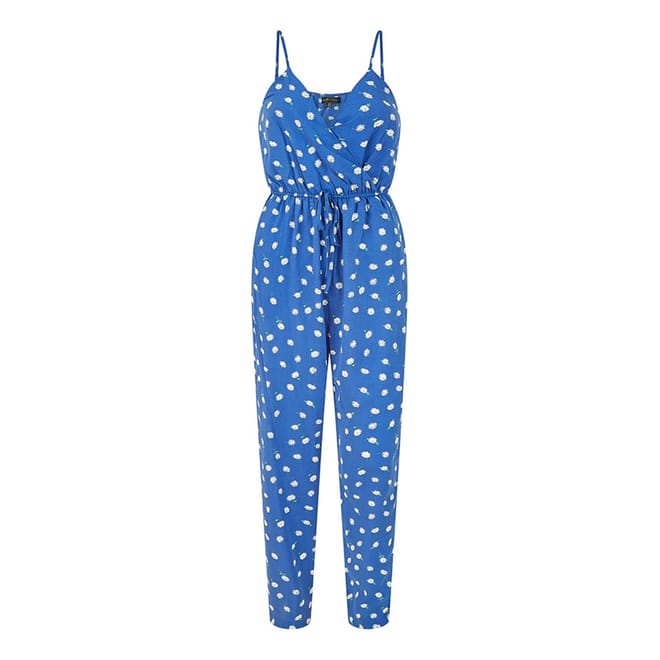 Blue Daisy Print Wrap Jumpsuit
