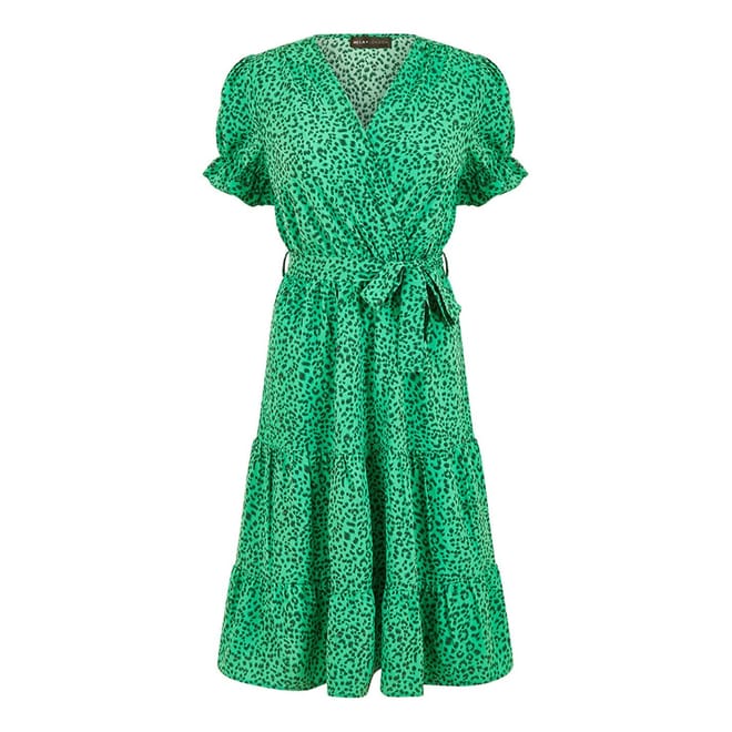 Animal Print V-Neck Midi Wrap Dress