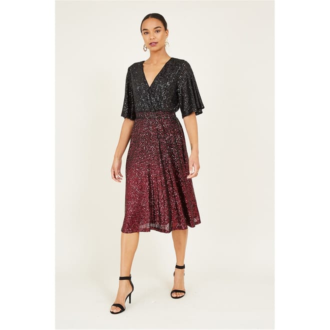 Embellished Sequin V-Neck Midi Dress
