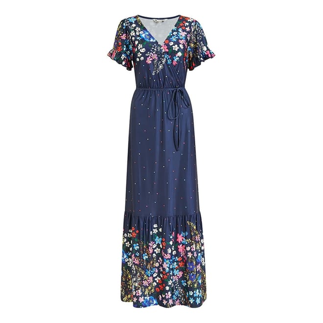 Navy Floral V-Neck Maxi Wrap Dress