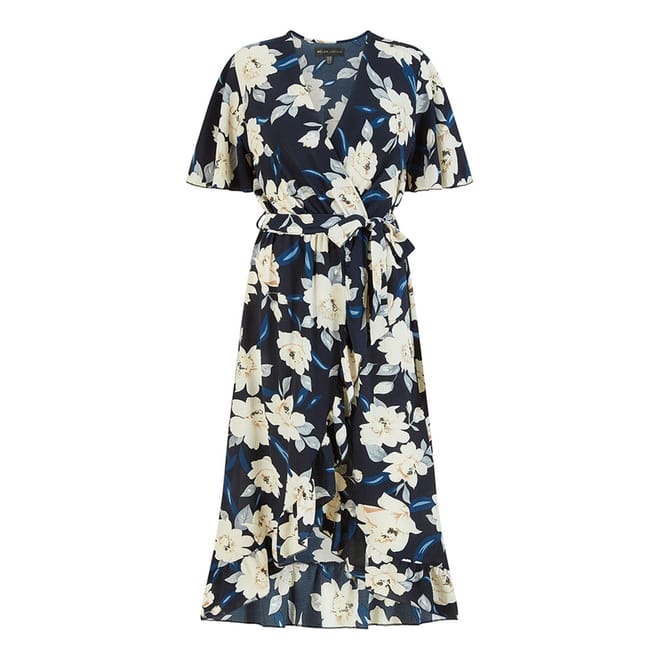 Floral V-Neck Midi Wrap Dress