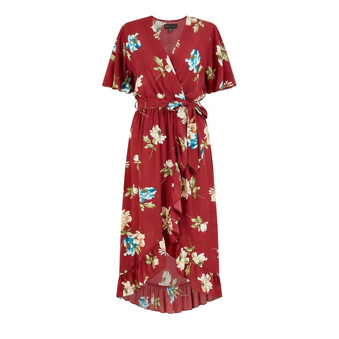Floral V-Neck Midi Wrap Dress