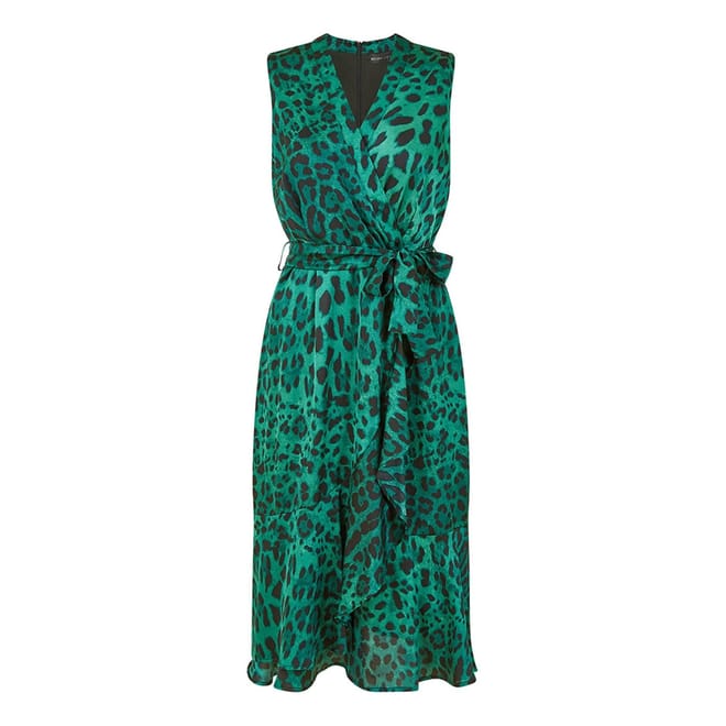 Animal Print V-Neck Midi Wrap Dress