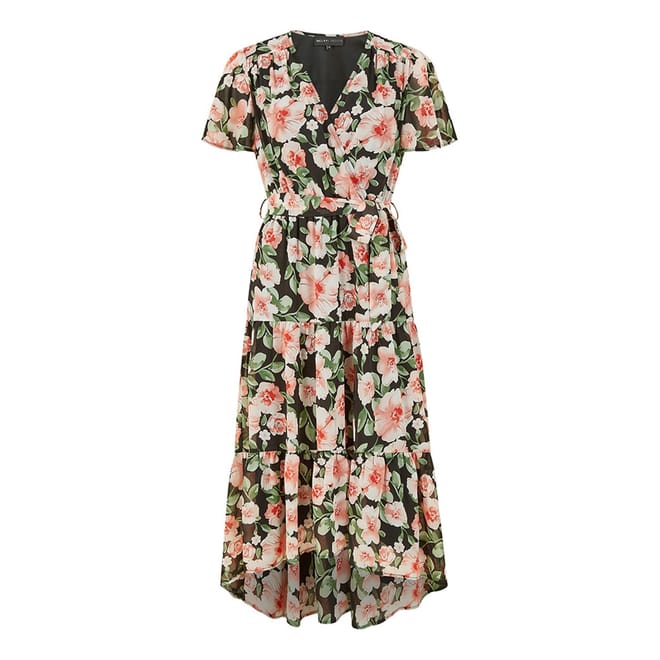 Floral V-Neck Midi Wrap Dress