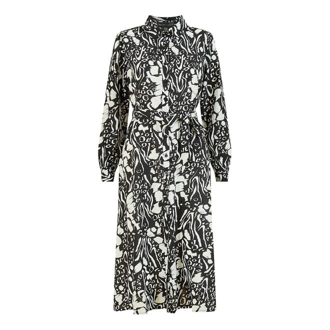 London Black Animal Print Midi Shirt Dress