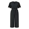 Navy Angle Sleeve Surplice Neck Cropped Jumpsuit