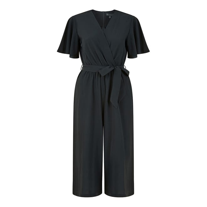 Navy Angle Sleeve Surplice Neck Cropped Jumpsuit