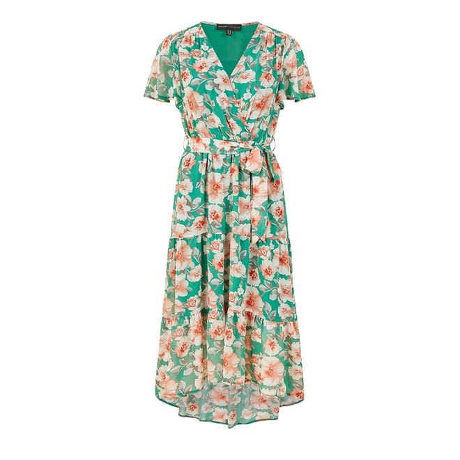 Floral V-Neck Midi Wrap Dress