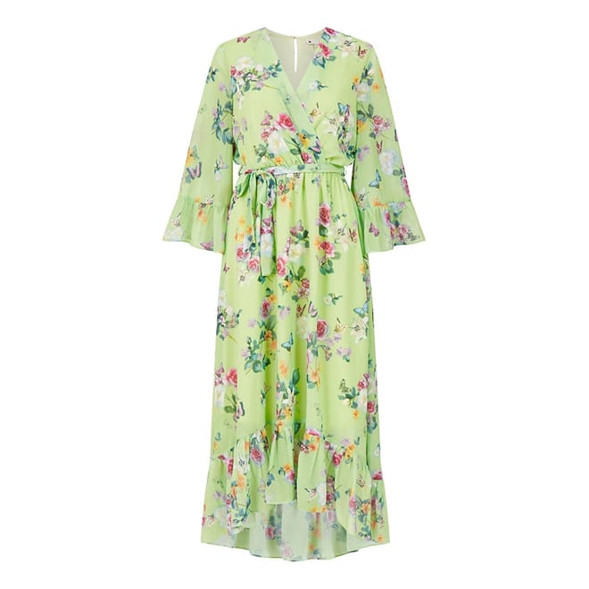 Sage Floral V-Neck Midi Wrap Dress