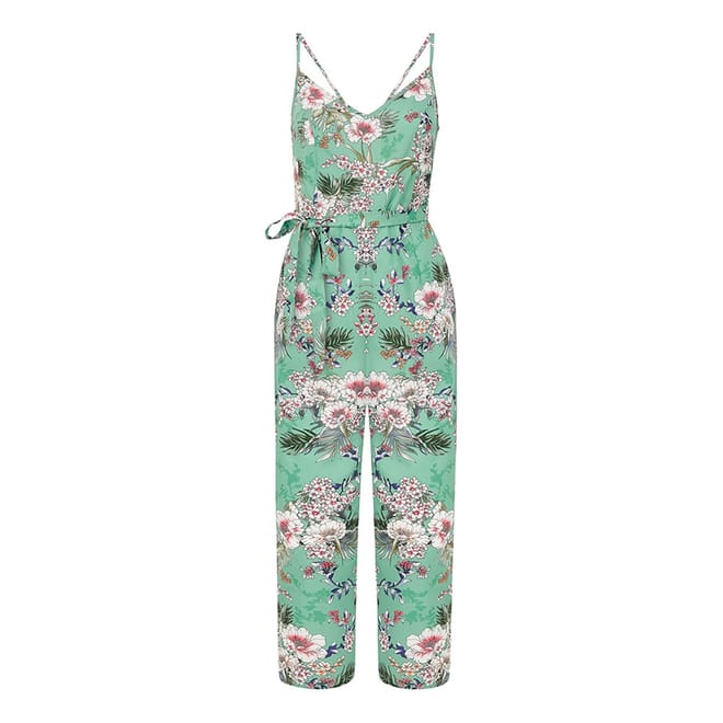 Sage Tropical V-Neck Sleeveless Jumpsuit