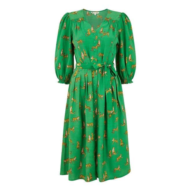 Green Cheetah Print Midi Shirt Dress
