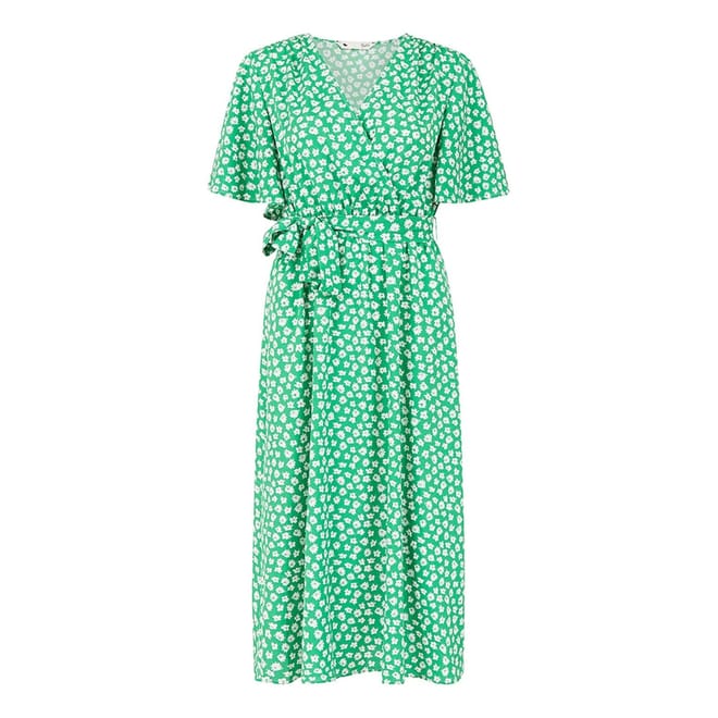 Daisy Print V-Neck Midi Wrap Dress