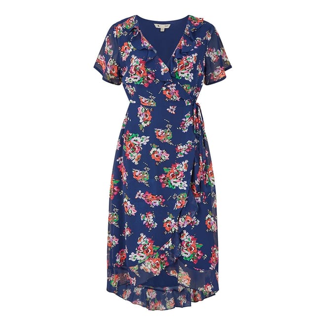 Green Floral V-Neck Wrap Midi Dress